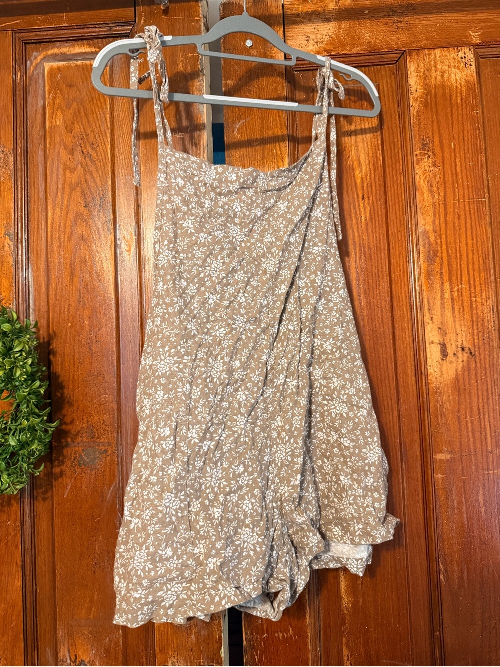 Vanilla Star Beige Floral Tie-Shoulder Romper